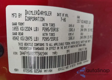 2007 Chrysler Pt Cruiser Touring from USA, damaged, VIN 3A4FY58B27T502344